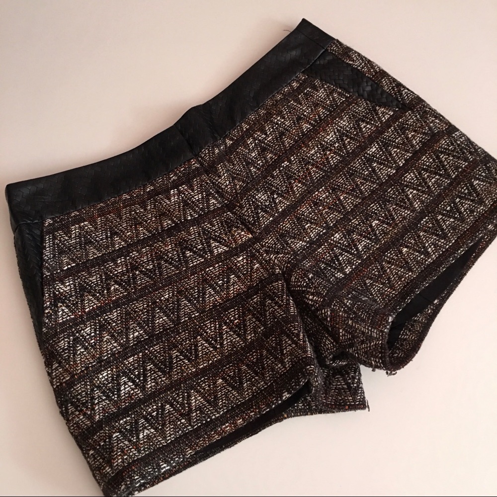 Trina Turk Tweed and Black Leather Shorts